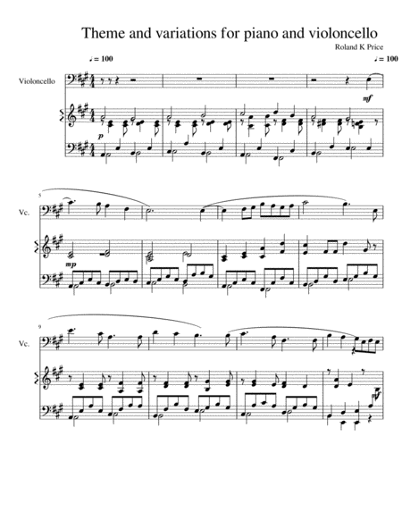 Free Sheet Music Theme And Variations For Piano And Violincello