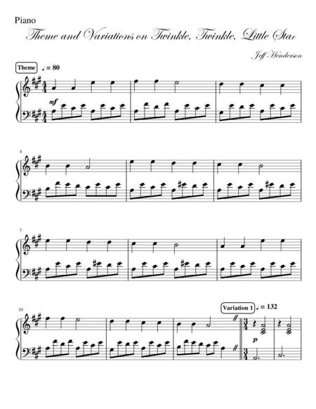 Free Sheet Music Theme And Variations On Twinkle Twinkle Little Star
