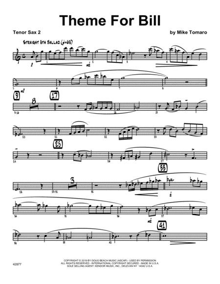 Theme For Bill 2nd Bb Tenor Saxophone Sheet Music