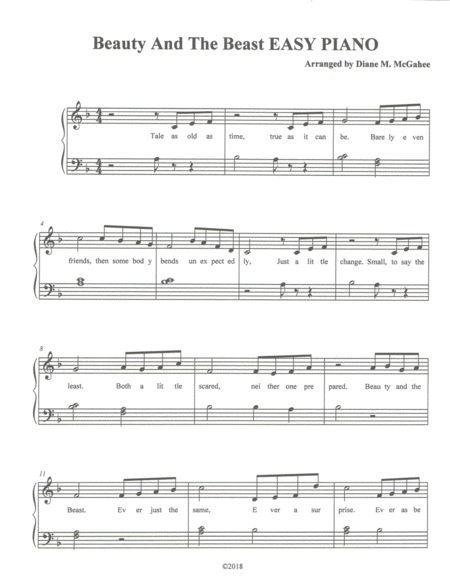 Theme From Beauty And The Beast Easy Piano Sheet Music