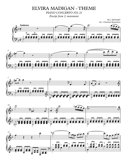 Theme From Elvira Madigan Excerpt From Mozart Piano Concerto No 21 Sheet Music