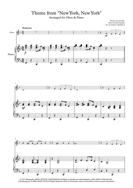 Theme From New York New York Arranged For Flute And Piano Sheet Music