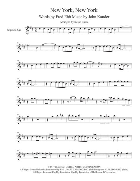 Theme From New York New York Soprano Sax Sheet Music