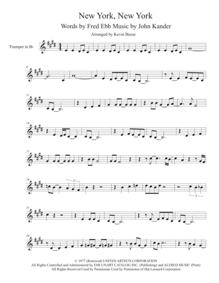 Theme From New York New York Trumpet Sheet Music