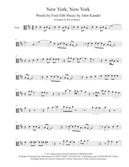 Theme From New York New York Viola Sheet Music