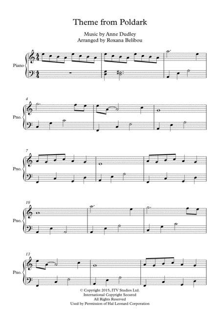 Free Sheet Music Theme From Poldark Piano