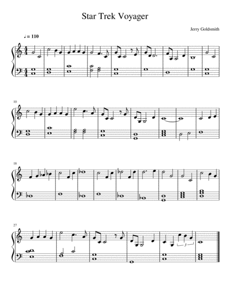 Theme From Star Trek Voyager Easy Piano Sheet Music