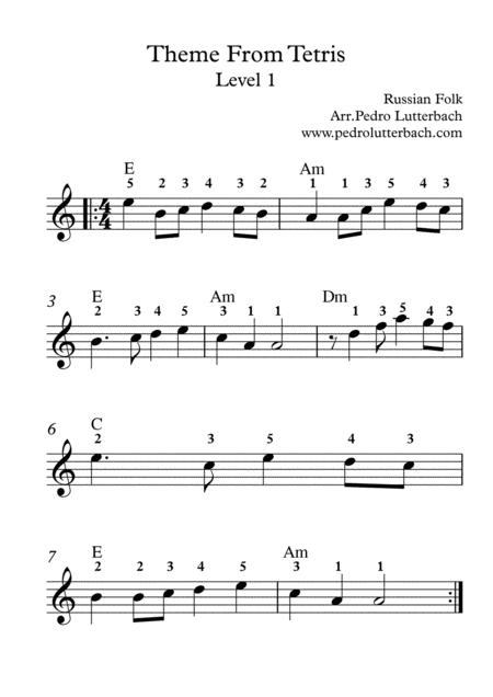 Free Sheet Music Theme From Tetris