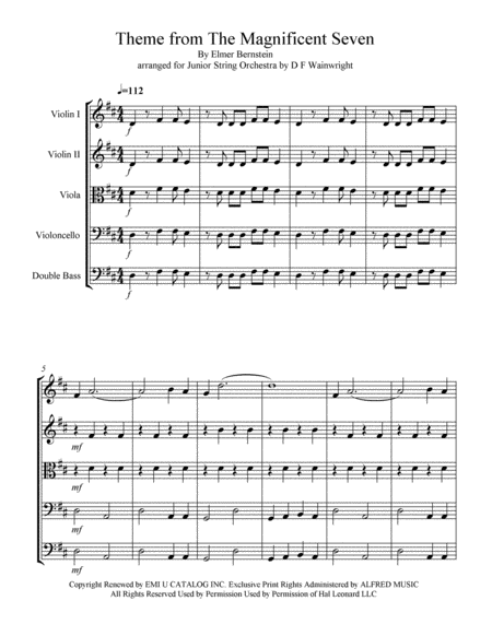 Theme From The Magnificent Seven Arranged For Junior String Orchestra With Mp3 Sheet Music