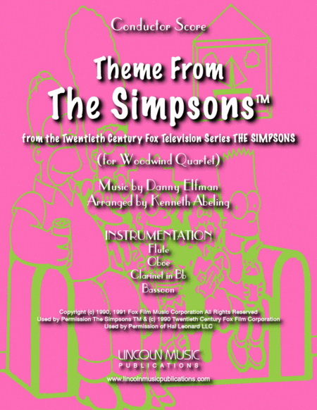 Theme From The Simpsons Tm From The Twentieth Century Fox Television Series The Simpsons For Woodwind Quartet Sheet Music