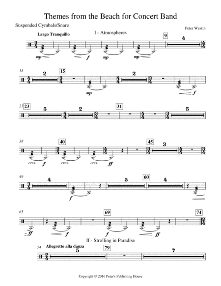 Themes From The Beach Suspended Cymbals And Snare Drum Sheet Music