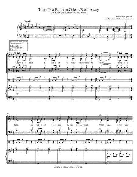 There Is A Balm In Gilead Steal Away Medley For Satb Percussion And Piano Sheet Music