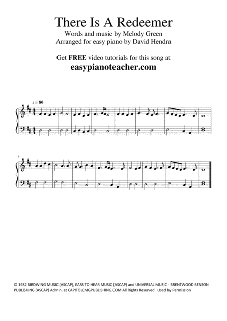 Free Sheet Music There Is A Redeemer Very Easy Piano