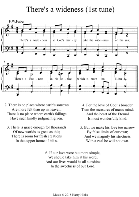 Theres A Wideness A New Tune To A Wonderful Old Hymn Sheet Music