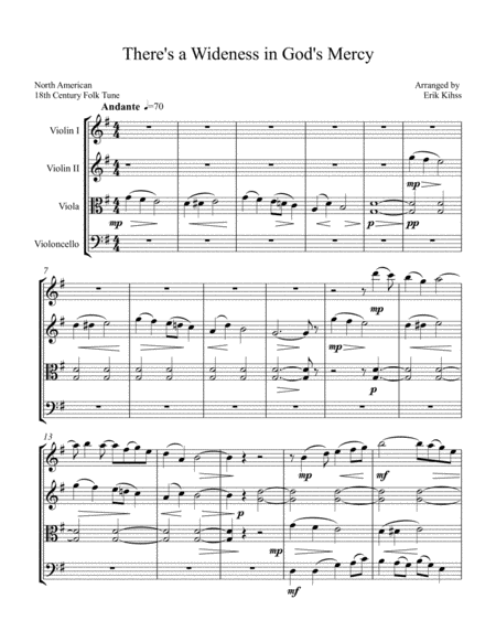 Theres A Wideness In Gods Mercy String Quartet Arrangement By Erik Kihss Sheet Music