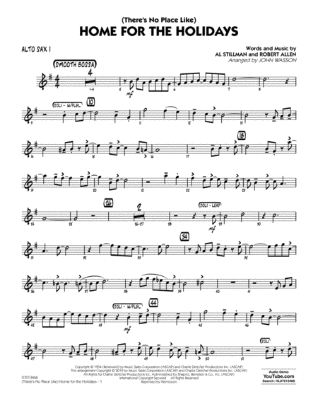 Free Sheet Music Theres No Place Like Home For The Holidays Arr John Wasson Alto Sax 1