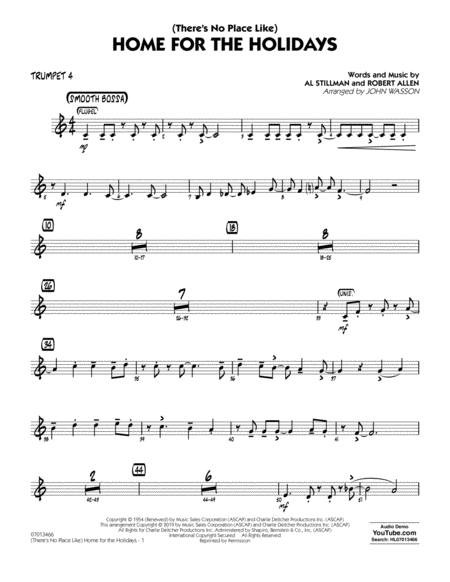 Theres No Place Like Home For The Holidays Arr John Wasson Trumpet 4 Sheet Music