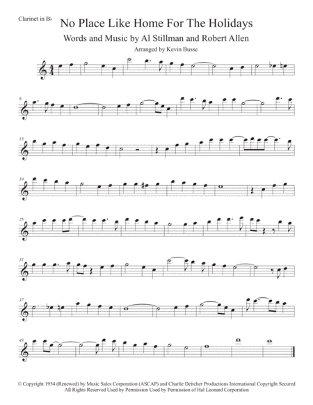 Free Sheet Music Theres No Place Like Home For The Holidays Easy Key Of C Clarinet