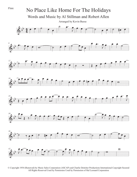 Theres No Place Like Home For The Holidays Original Key Flute Sheet Music