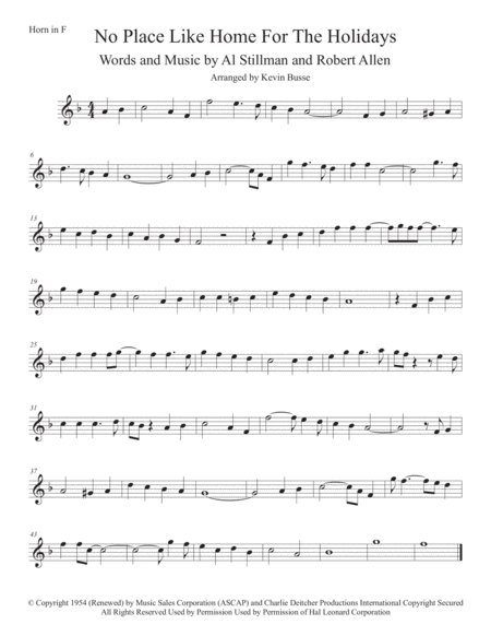 Theres No Place Like Home For The Holidays Original Key Horn In F Sheet Music