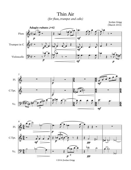 Thin Air For Flute Trumpet And Cello Sheet Music