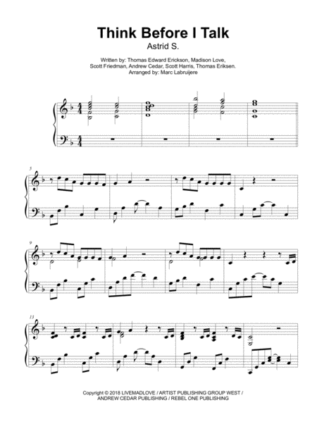 Free Sheet Music Think Before I Talk Astrids Piano Solo