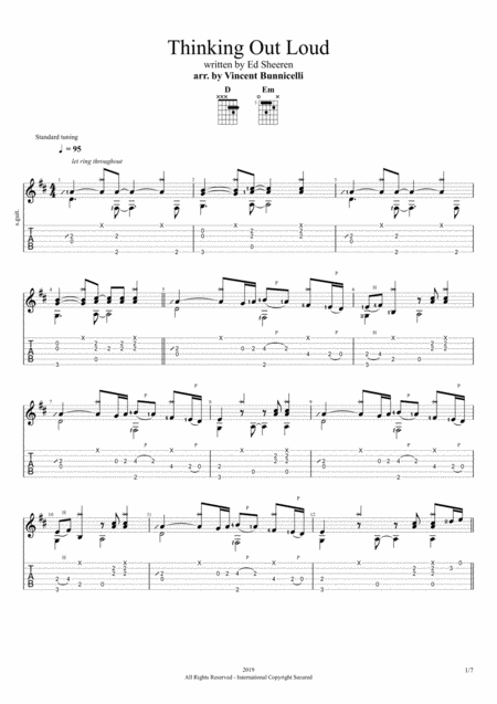 Thinking Out Loud By Ed Sheerean Fingerstyle Guitar Sheet Music