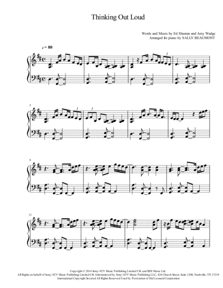 Thinking Out Loud Ed Sheeran Piano Solo Sheet Music