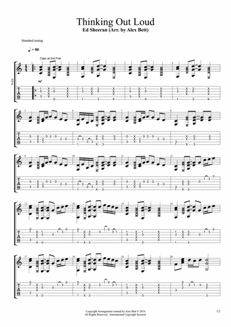 Free Sheet Music Thinking Out Loud Fingerstyle Guitar