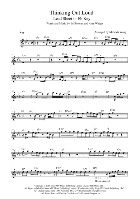 Free Sheet Music Thinking Out Loud Lead Sheet In Eb Key With Chords