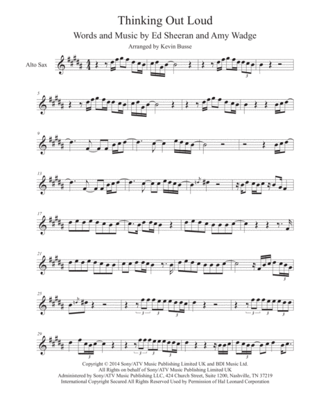 Free Sheet Music Thinking Out Loud Original Key Alto Sax