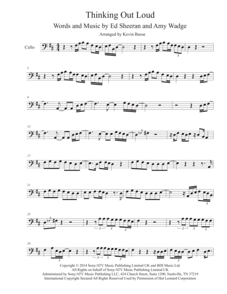 Thinking Out Loud Original Key Cello Sheet Music