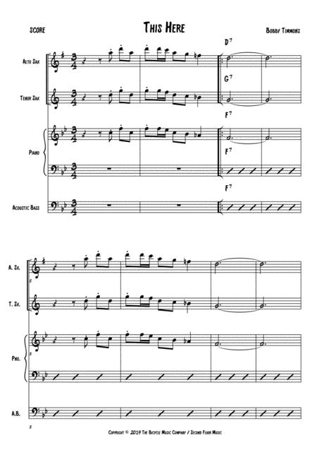 Free Sheet Music This Here Score Alto Sax Tenor Sax Piano Bass