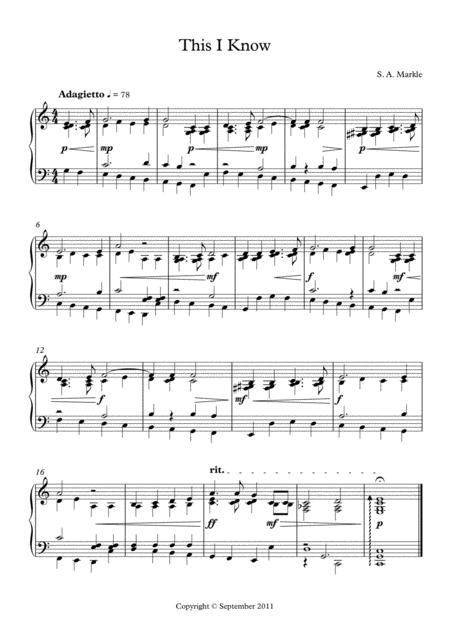 This I Know For Piano Solo Sheet Music