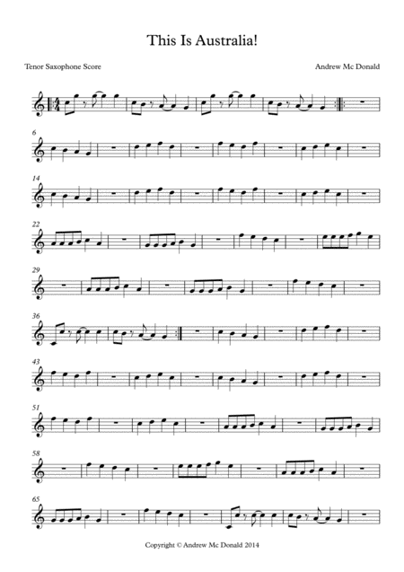 This Is Australia Tenor Saxophone Score Sheet Music