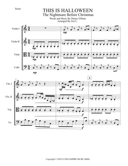 This Is Halloween The Nightmare Before Christmas Strings Quartet Sheet Music