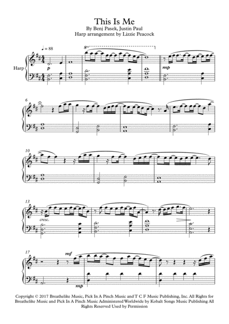 Free Sheet Music This Is Me Harp Solo
