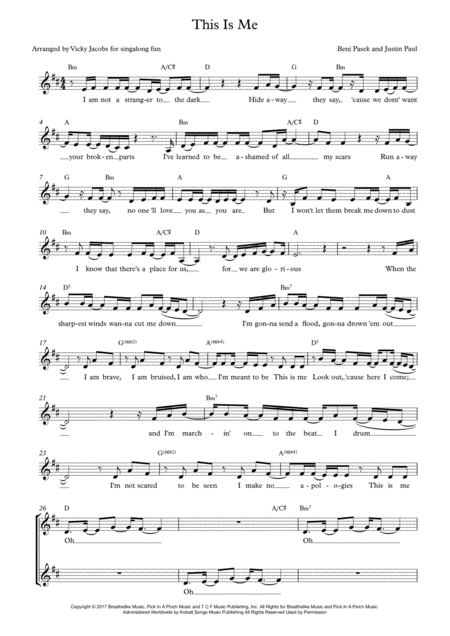 Free Sheet Music This Is Me Leadsheet For Singalongs