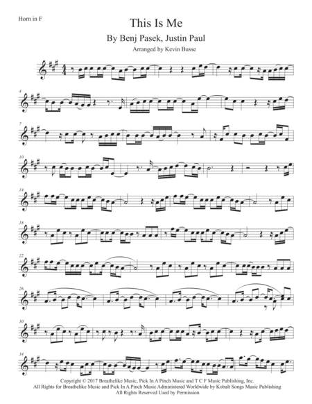 Free Sheet Music This Is Me Original Key Horn In F