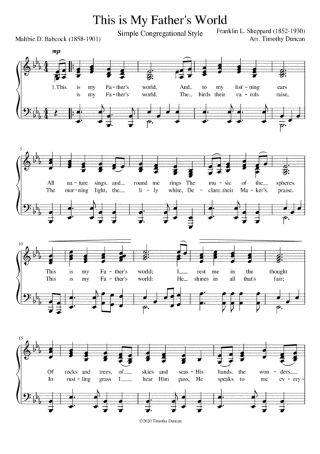 This Is My Fathers World Congregational Sheet Music