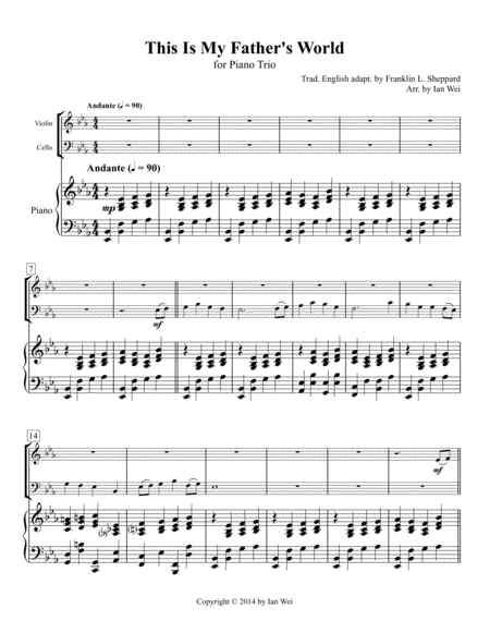 This Is My Fathers World For Piano Trio Sheet Music