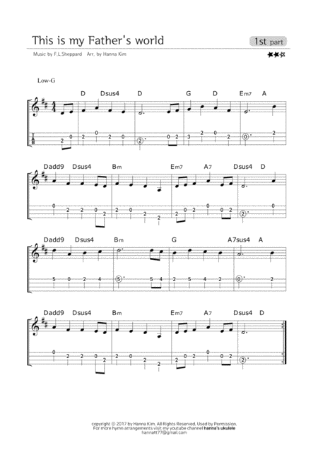 Free Sheet Music This Is My Fathers World Hymn Ukulele Ensemble