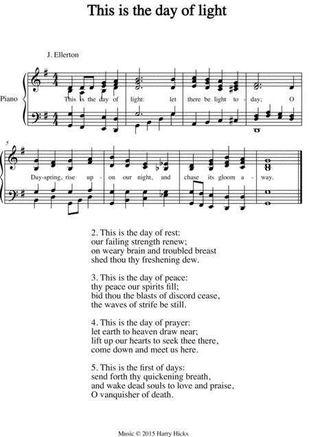 This Is The Day Of Light A New Tune To A Wonderful Old Hymn Sheet Music