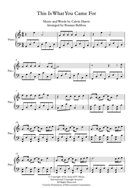 Free Sheet Music This Is What You Came For By Calvin Harris Featuring Rihanna Piano
