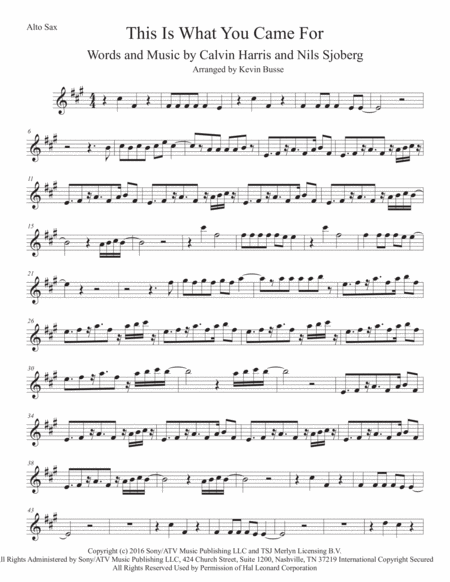 This Is What You Came For Original Key Alto Saxophone Sheet Music