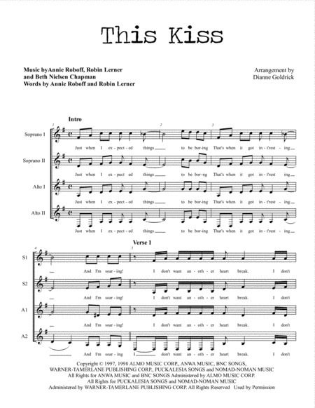 This Kiss Ssaa A Cappella Sheet Music