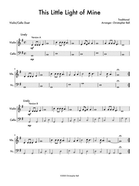 Free Sheet Music This Little Light Of Mine Easy Violin Cello Duet