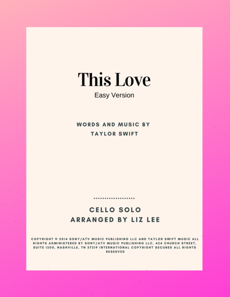 Free Sheet Music This Love Easy Version Solo Cello