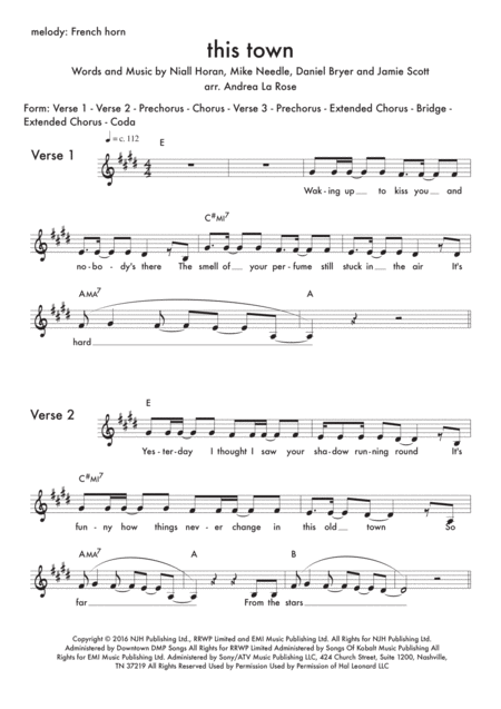 Free Sheet Music This Town Trio For French Horn Guitar Piano