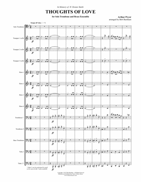 Free Sheet Music Thoughts Of Love For Trombone Solo 12 Part Brass Ensemble